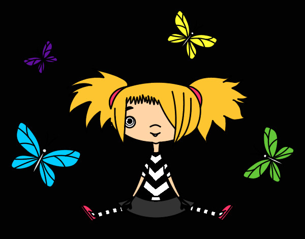 Dibujo Niña con mariposas pintado por Manina