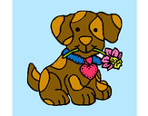 Dibujo Cachorro con una flor en la boca pintado por luisa123