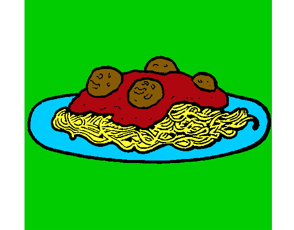 Dibujo Espaguetis con carne pintado por mansana