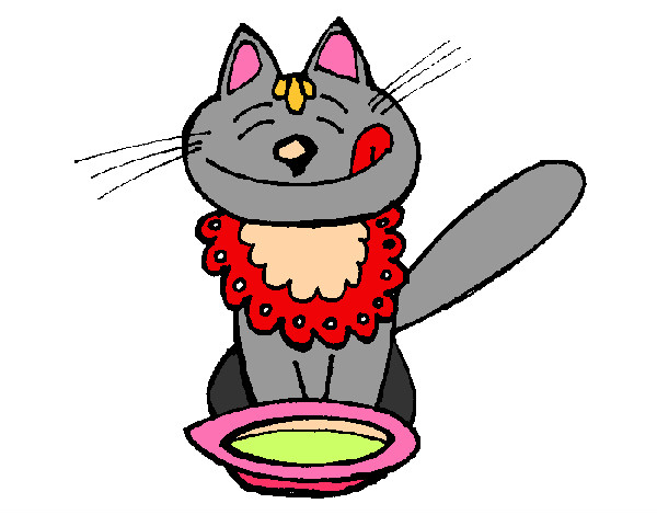 Dibujo Gato comiendo pintado por lausangeli