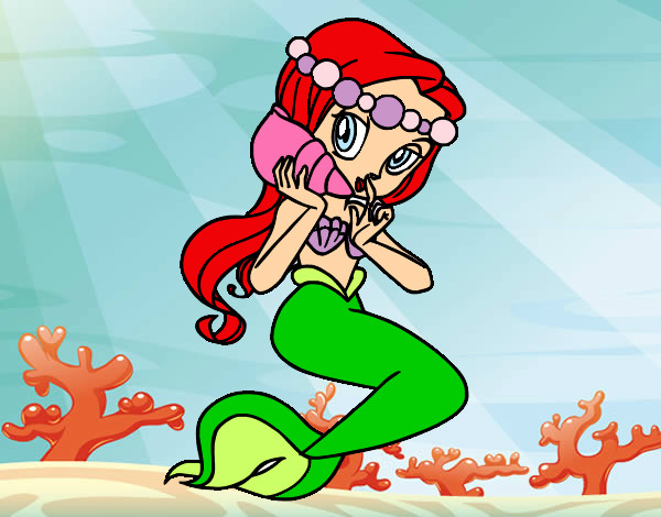 Dibujo Sirena con una caracola pintado por cruilla