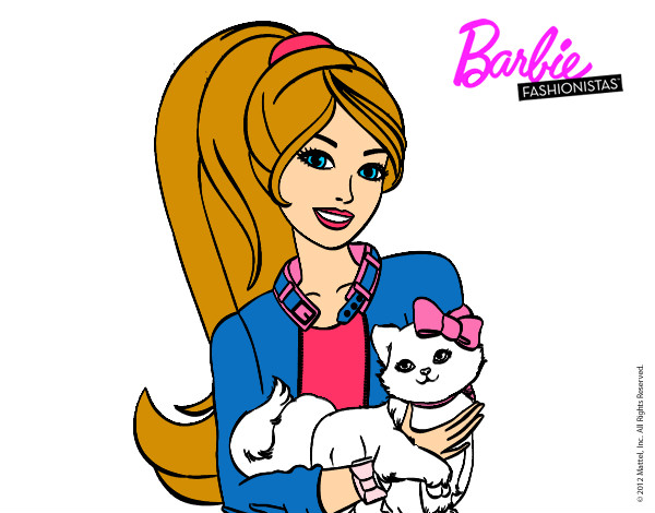 Dibujo Barbie con su linda gatita pintado por alesita08
