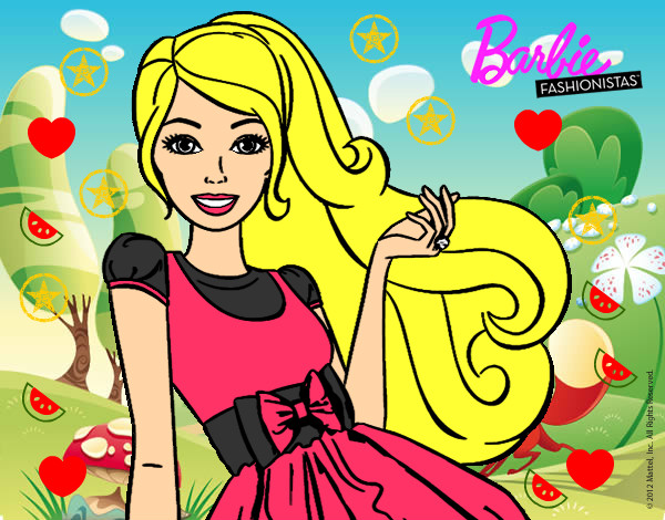 Dibujo Barbie con su vestido con lazo pintado por natic