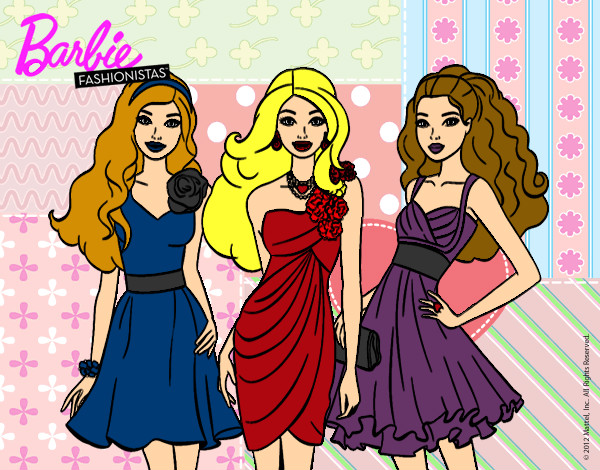 Dibujo Barbie y sus amigas vestidas de fiesta pintado por natic