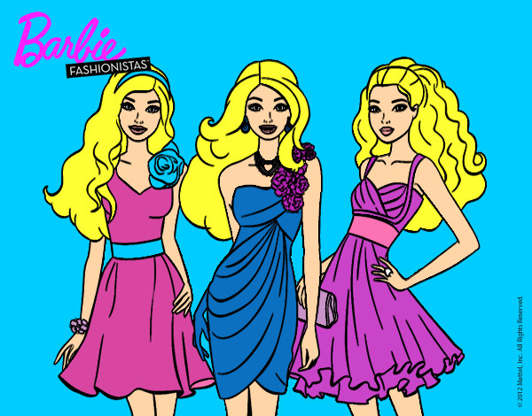 Dibujo Barbie y sus amigas vestidas de fiesta pintado por rox_rusher