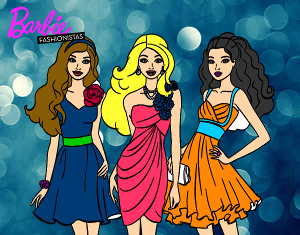 Dibujo Barbie y sus amigas vestidas de fiesta pintado por harrylu1
