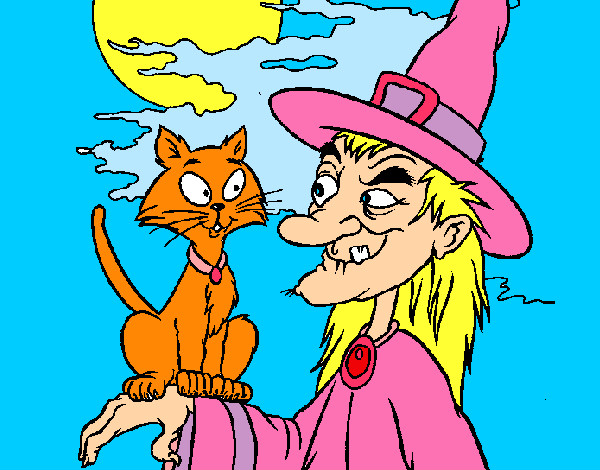 Dibujo Bruja y gato pintado por Zorg