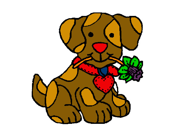 Dibujo Cachorro con una flor en la boca pintado por kittylove