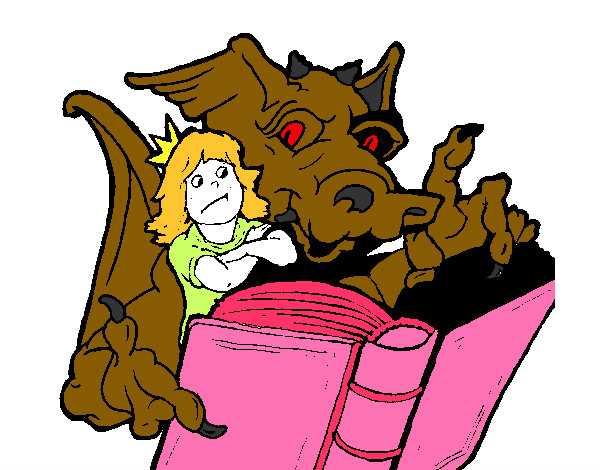 Dibujo Dragón, chica y libro pintado por Kareneve