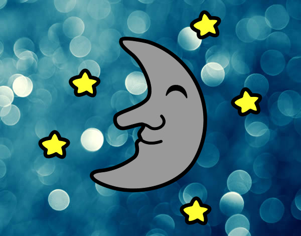 Dibujo Luna con estrellas pintado por dibujitoso