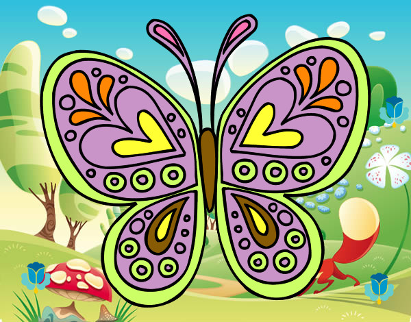 Dibujo Mandala mariposa pintado por dibujitoso