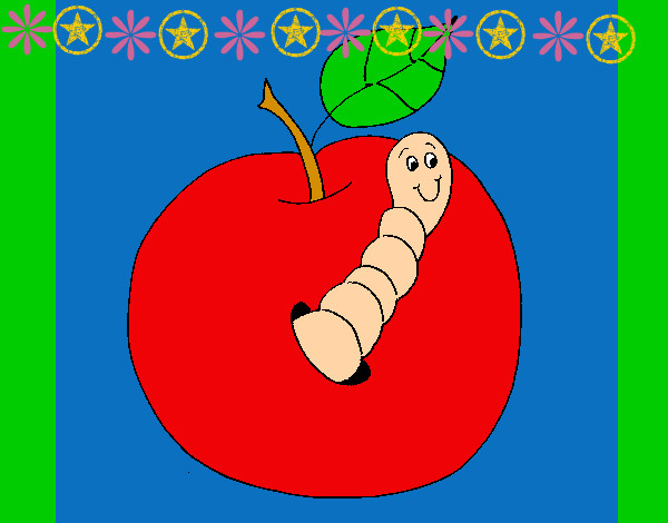 Dibujo Manzana con gusano pintado por naomi7