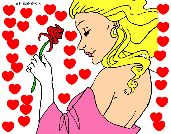 Dibujo Princesa con una rosa pintado por pitufi