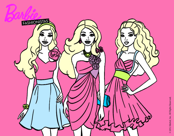 Dibujo Barbie y sus amigas vestidas de fiesta pintado por linda2
