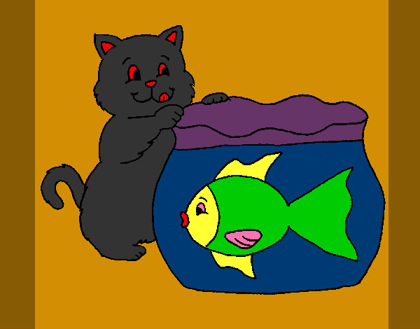 Dibujo Gato y pez pintado por batu14