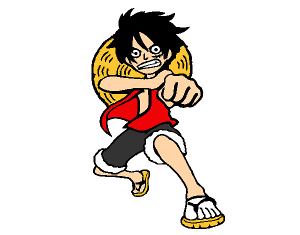 Dibujo Luffy golpeando pintado por lucario03