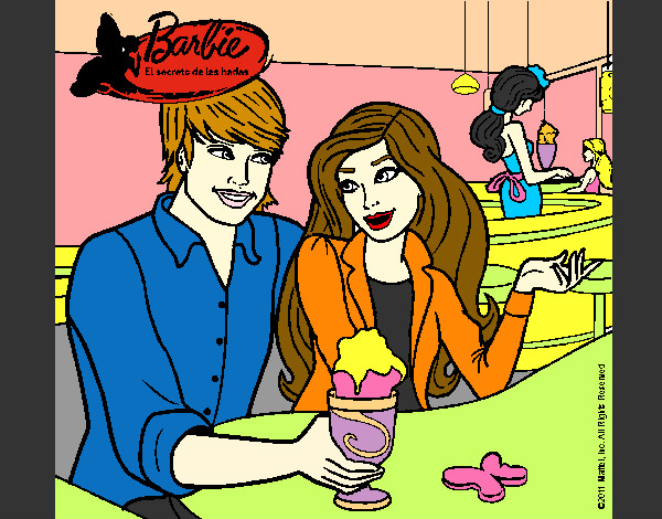 Dibujo Barbie y su amigo en la heladería pintado por Anhel