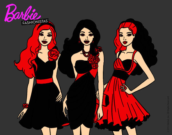 Dibujo Barbie y sus amigas vestidas de fiesta pintado por Albillaaa