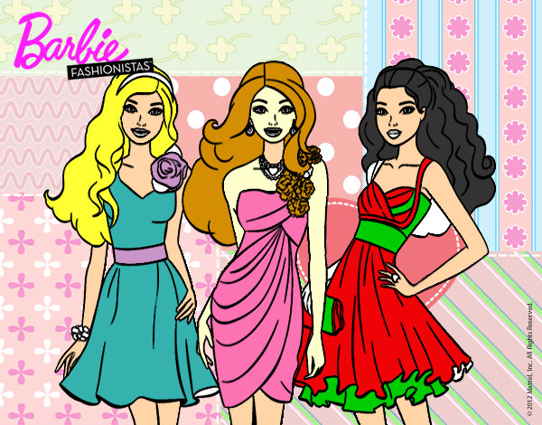 Dibujo Barbie y sus amigas vestidas de fiesta pintado por daiyshadai