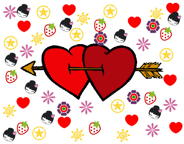 Dibujo Dos corazones con una flecha pintado por luzbel