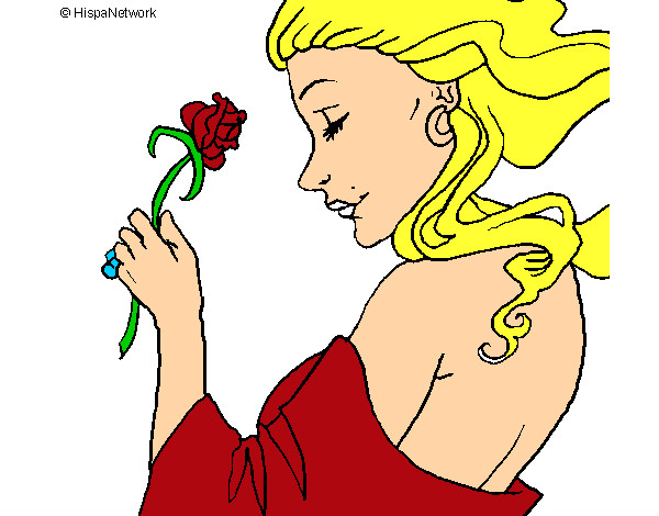 Dibujo Princesa con una rosa pintado por escuel433b