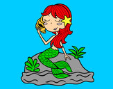 Dibujo Sirena sentada en una roca con una caracola pintado por blazeamy