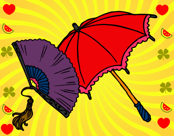 Dibujo Abanico y paraguas pintado por amaral