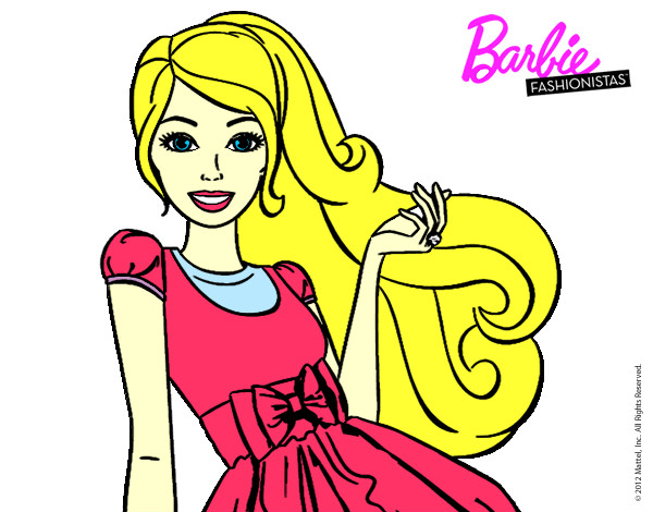 Dibujo Barbie con su vestido con lazo pintado por KonnyXD