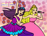 Dibujo Barbie y la princesa cantando pintado por amaral