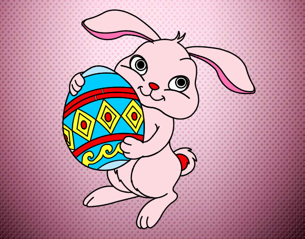Dibujo Conejo con huevo de pascua pintado por lista