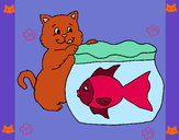 Dibujo Gato y pez pintado por elisanche7