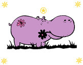 Dibujo Hipopótamo con flores pintado por acuamarin