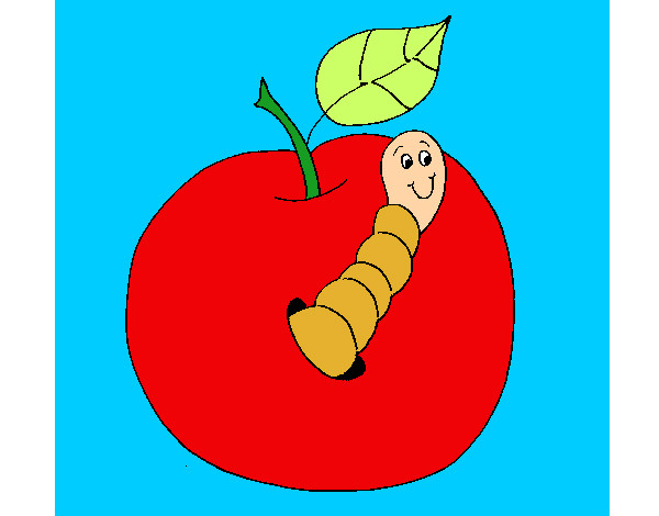 Dibujo Manzana con gusano pintado por Cady