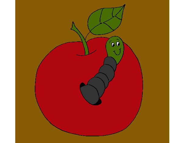 Dibujo Manzana con gusano pintado por domek