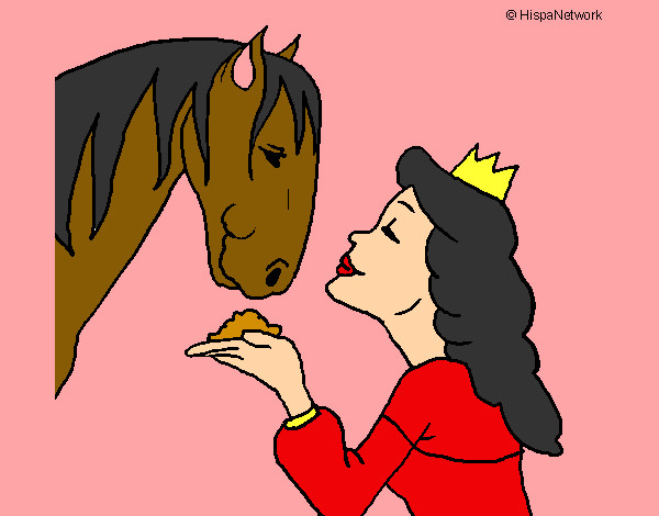 Dibujo Princesa y caballo pintado por lista