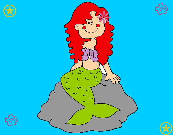 Dibujo Sirena sentada en una roca pintado por lista