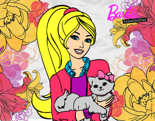 Dibujo Barbie con su linda gatita pintado por gamergirl