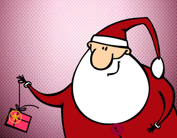 Dibujo Papa Noel con un regalo pintado por Fabitoy