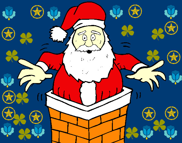 Dibujo Papa Noel en la chimenea pintado por mauge