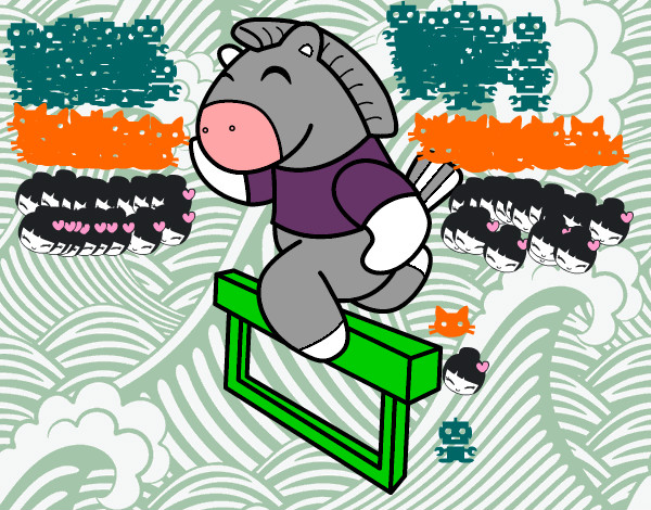 Dibujo Caballo saltando valla pintado por irupeta
