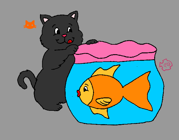 Dibujo Gato y pez pintado por hermosos