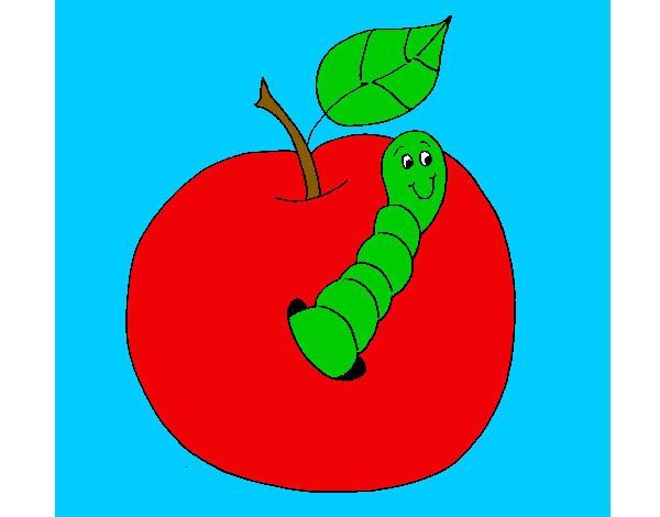 Dibujo Manzana con gusano pintado por larita258