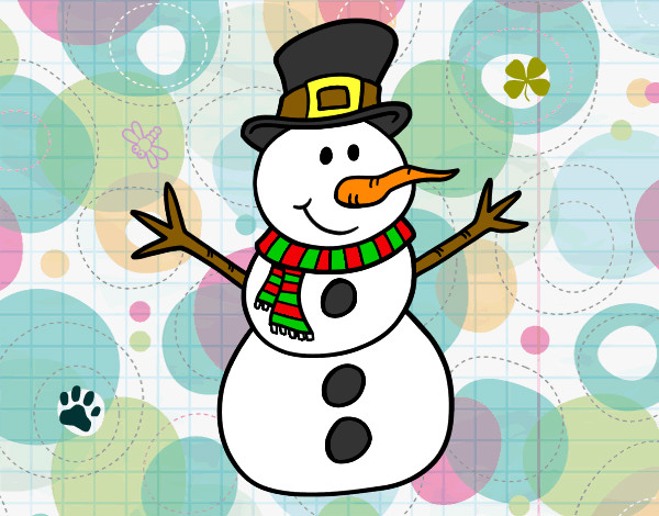 Dibujo Muñeco de nieve con sombrero pintado por camisay