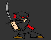 Dibujo Ninja en posición pintado por Weegee