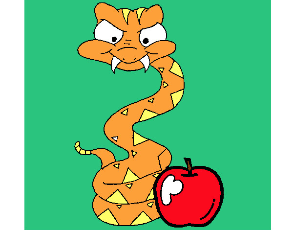 Dibujo Serpiente y manzana pintado por moko