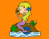 Dibujo Sirena sentada en una roca con una caracola pintado por perlayanet
