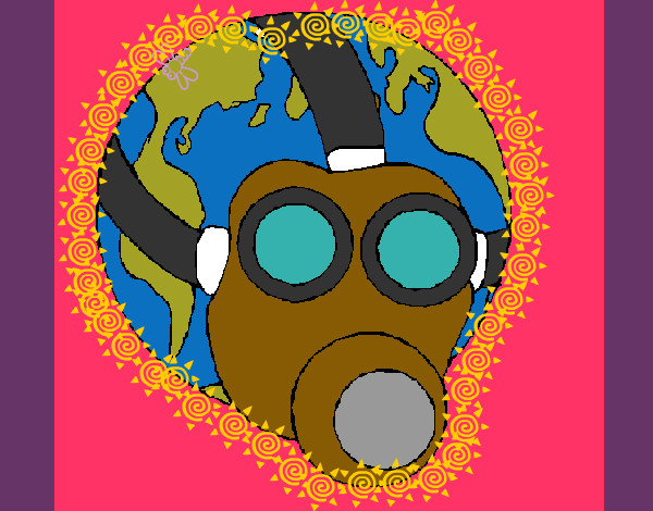 Dibujo Tierra con máscara de gas pintado por letycya