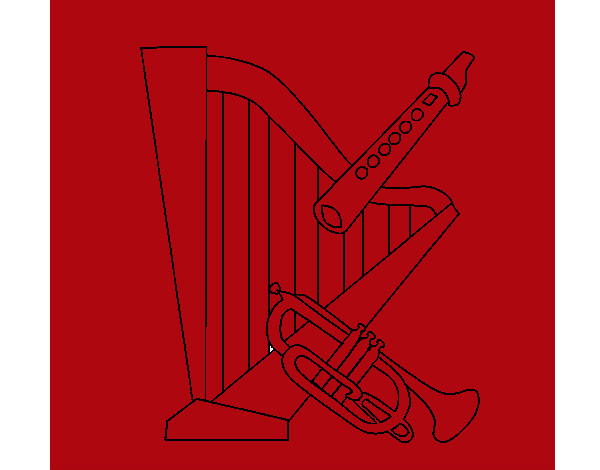 Dibujo Arpa, flauta y trompeta pintado por rodri08