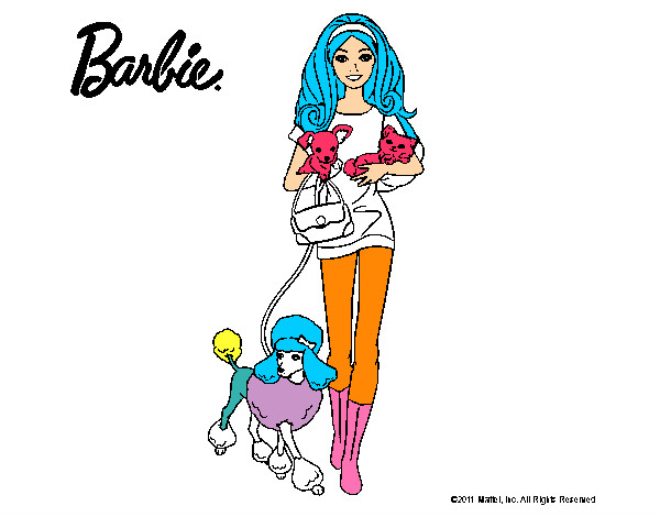Dibujo Barbie con sus mascotas pintado por vero_1D