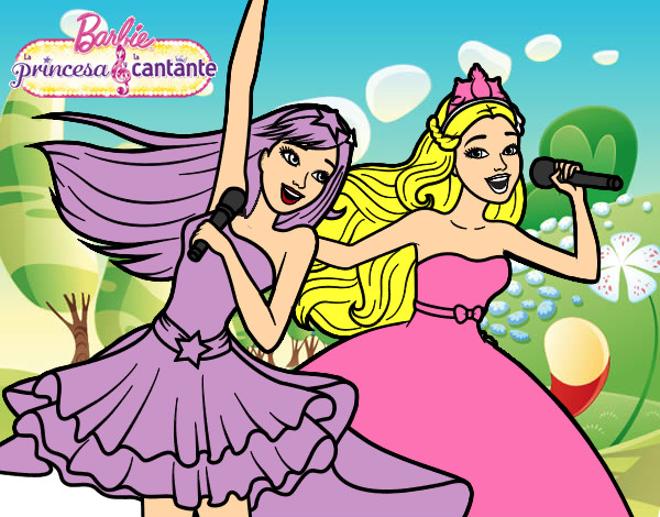 Dibujo Barbie y la princesa cantando pintado por lucelena